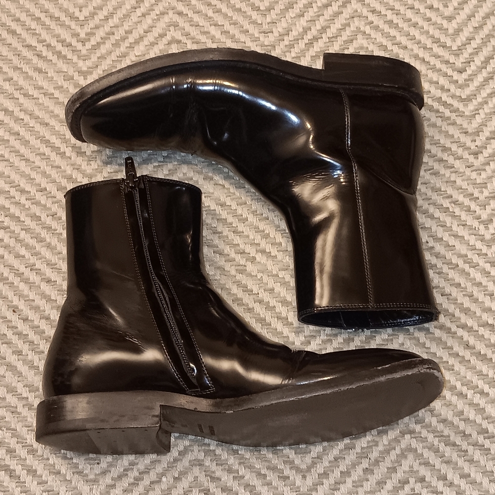 BALENCIAGA Black Patent Leather Side Zip Boots Heel Logo Women's Size 36
